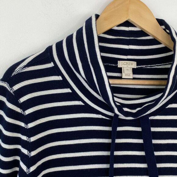 J. Crew Factory Blue Striped Waffle Knit Cowl Neck Pullover Sweater Women XS - Picture 3 of 7